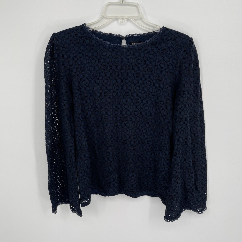 Banana Republic Women's Navy Blue Lace Long Sleeve Blouse Size Small